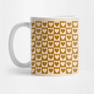 Checkerboard Brown Hearts Full Retro Mug